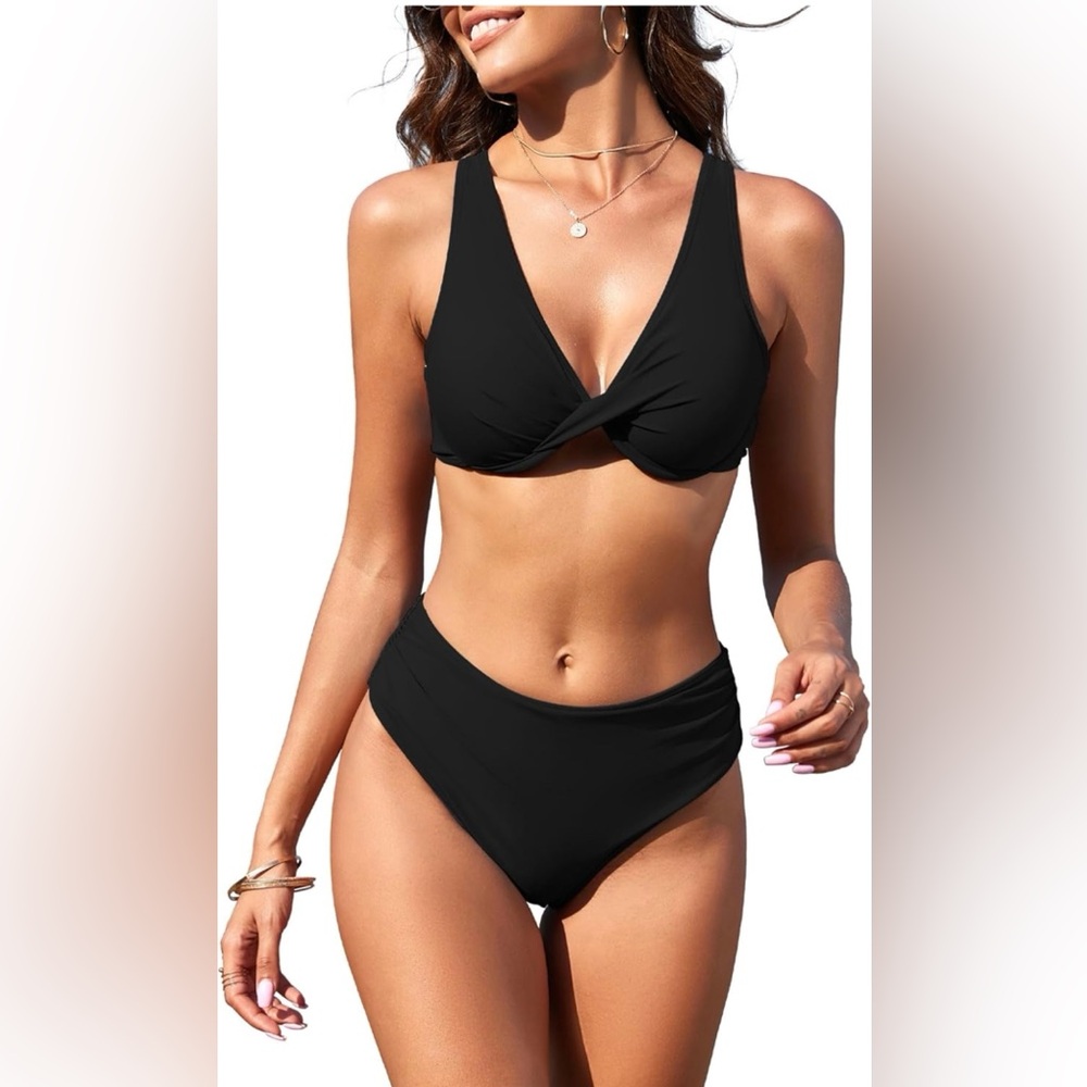ZAFUL Womens Twist Bikini Sets High Waisted Underwire Criss Cross Back Ruched